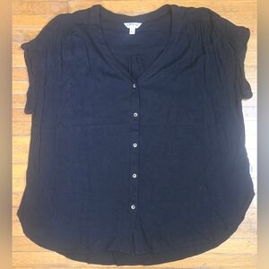 Orvis V Neck Button Up Blouse Shirt Short Sleeve Black Rayon Women's XL